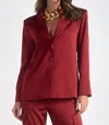 Elan Satin Long Sleeve Blazer In Wine