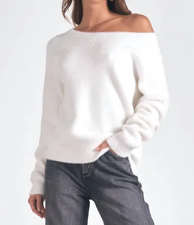 Elan Angela Off The Shoulder Sweater Top In White