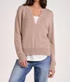Elan Angela V Neck Sweater Tee Combo In Taupe/white In Multi