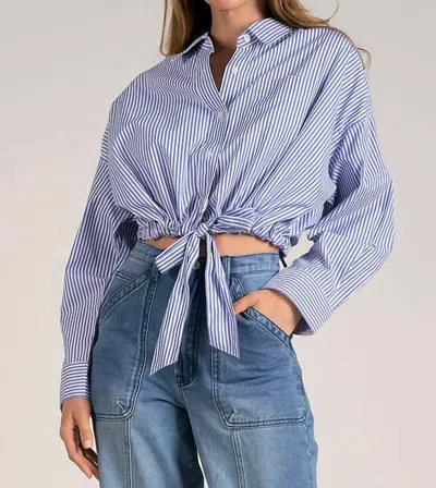Elan Araceli Stripe Button Down Top In Black In Blue