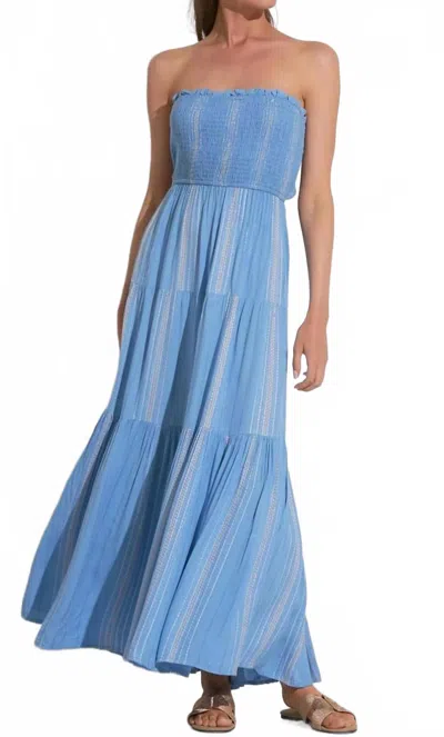Elan Aria Strapless Midi Dress In Blue Lilac Stripe