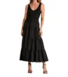 Elan Sleeveless Tiered Ruffled Hem Woven Knit A-line Dress In Black In Black