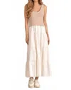 Elan Mixed Media Midi Dress In Nude