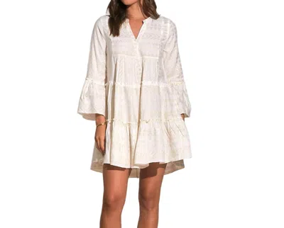 Elan Arrow Print V Neck Dress In Natural/gold In Multi
