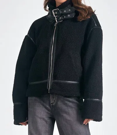 Elan Dutton Faux Shearling Bomber Jacket In Black