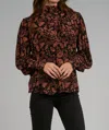 Elan Autumnal Blouse In Black Autumn Print