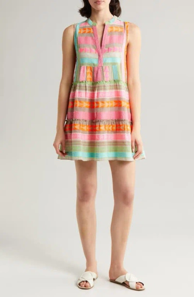 Elan Babydoll Cover-up Minidress In Neon Multi
