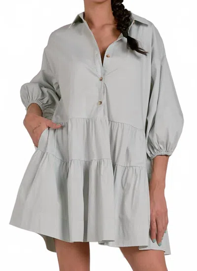 Elan Babydoll Ruffle Dress In Light Aqua In Gray