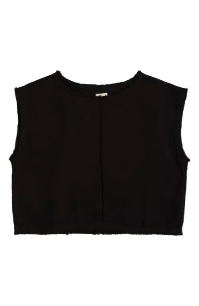 Elan Bali Fray Edge Cotton Cover-up Crop Top In Black