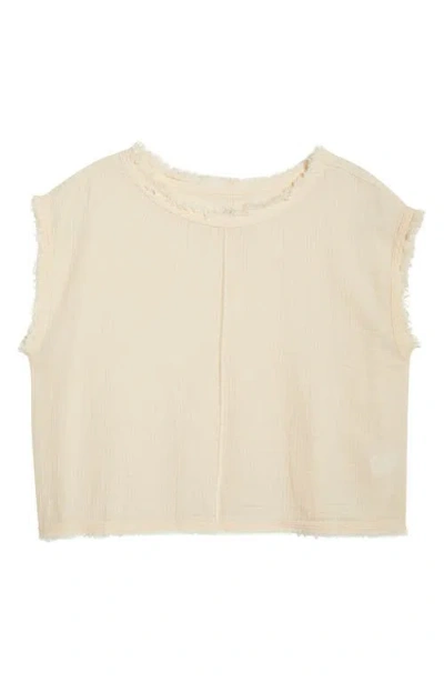 Elan Bali Fray Edge Cotton Cover-up Crop Top In Neutral