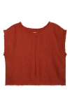 Elan Bali Fray Edge Cotton Cover-up Crop Top In Burgundy