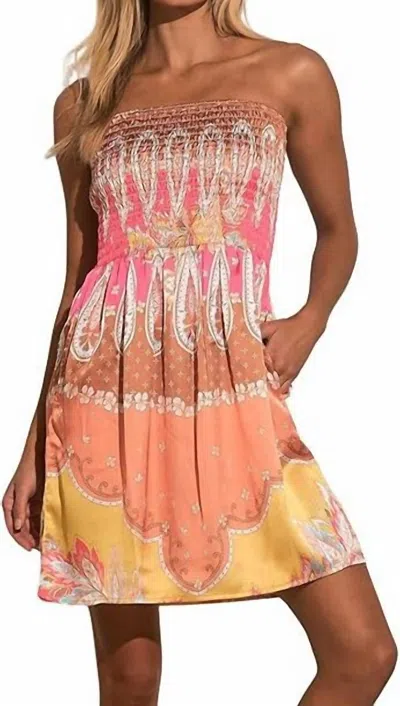 Elan Bali Print Strapless Dress In Multi