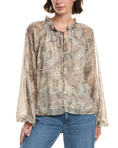 Elan Balloon Sleeve Blouse In Brown
