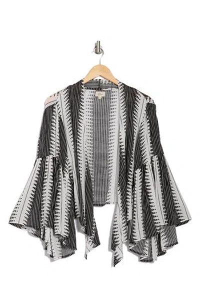 Elan Bell Sleeve Cover-up Cardigan In Black/white Kenya