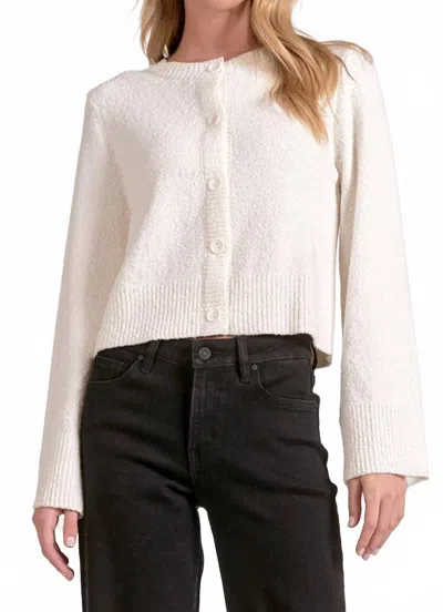Elan Bell Sleeve Sweater Cardigan In White In Gray