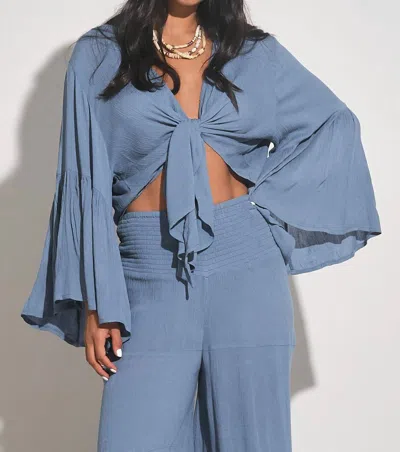 Elan Bell Sleeves Tie Top In Deep Blue