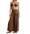 Elan Bella Side Slit Waist Tie Pants In Brown In Brown