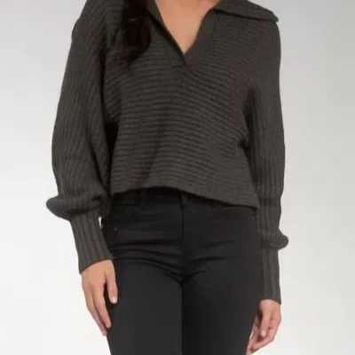 Elan Big Open Collar Sweater In Charcoal Grey
