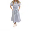 Elan Billie Button Midi Dress In Blue / White In Gray