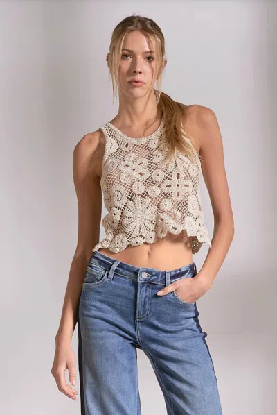 Elan Blake Crochet Tank Top In Natural In Multi