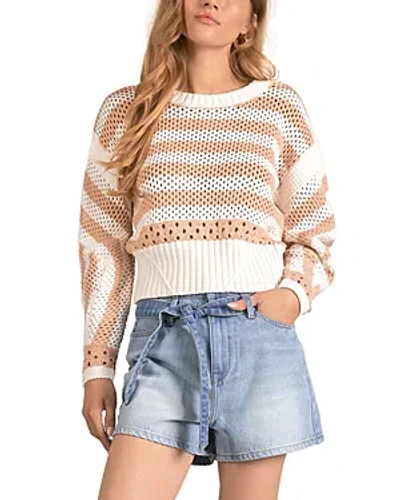 Elan Boat Neck Cotton Sweater In Tan White