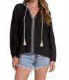 Elan Bohemian Breeze Tunic Top In Black In Black