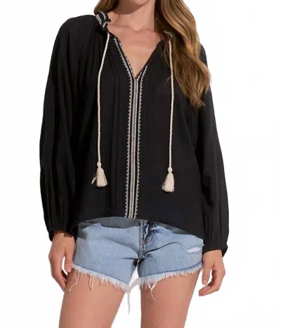 ELAN BOHO BABE TASSLE TOP IN BLACK