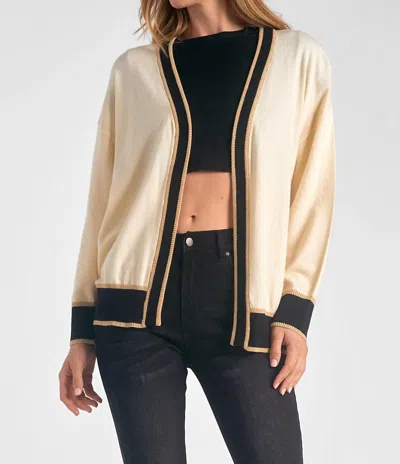 Elan Border Detail Cardigan In Cream/black In Multi