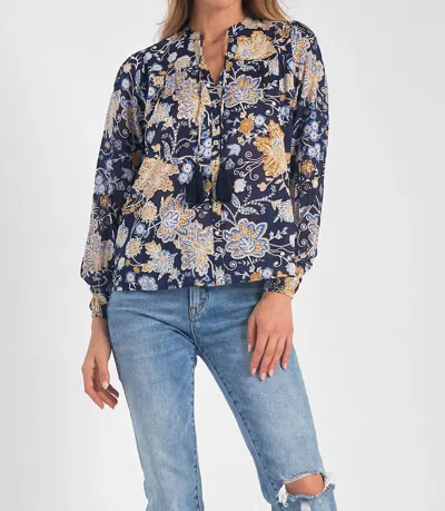 Elan Botanical Blouse In Blue