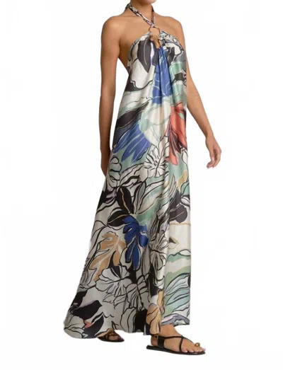 Elan Botanical Halter Maxi Dress In Blue Floral In Multi