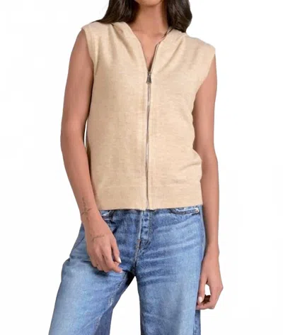 Elan Bridgette Sleeveless Zip Up Hoodie Sweater In Oatmeal In Neutral