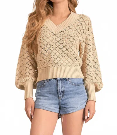 Elan Brie V-neck Long Sleeve Sweater In Sand In Brown