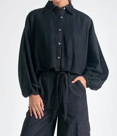 Elan Bubble Sleeve Top In Black