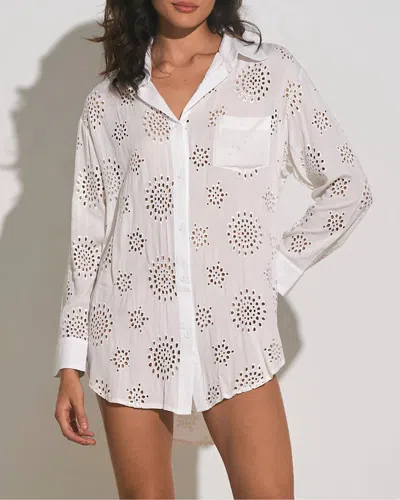 Elan Button Down Cover-up Top In White