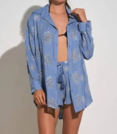 Elan Button Down Coverup In Blue