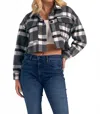 Elan Button Down Crop Jacket In Black/white Plaid