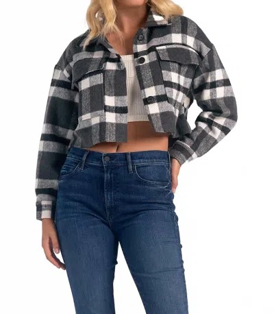 Elan Button Down Crop Jacket In Black/white Plaid