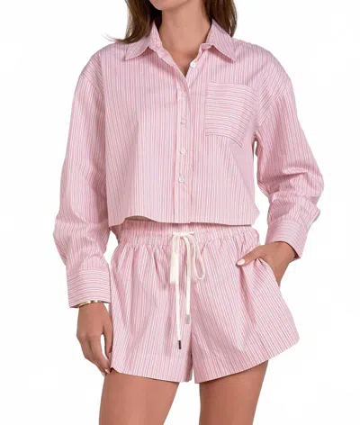 Elan Button Down Crop Top In Melon Stripe In Multi
