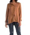 Elan Button Down High Slit Blouse In Brown