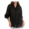 Elan Button Down Print Top In Black In Black