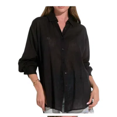 Elan Button Down Print Top In Black
