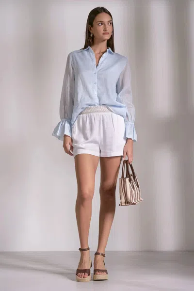 Elan Button Down Shirt In Light Blue In Animal Print