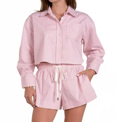 Elan Button Down Shirt In Melon Stripe In Pink