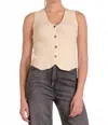 Elan Button Down Sweater Vest In Beige In Neutral
