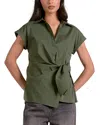 Elan Button Down Tie Waist Shirt In Green