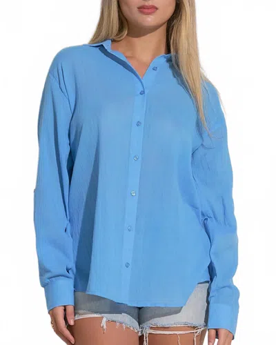 Elan Button Down Travel Cover Up Top In Sky Blue