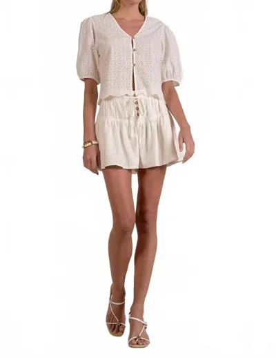 Elan Button Front Amelia Shorts In White In Metallic