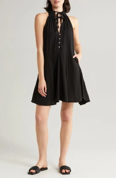 Elan Button Front Cotton Cover-up Minidress In Black