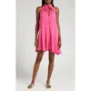Elan Button Front Cotton Cover-up Minidress In Hot Pink
