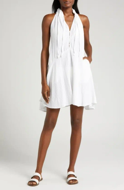 Elan Button Front Cotton Cover-up Minidress In White